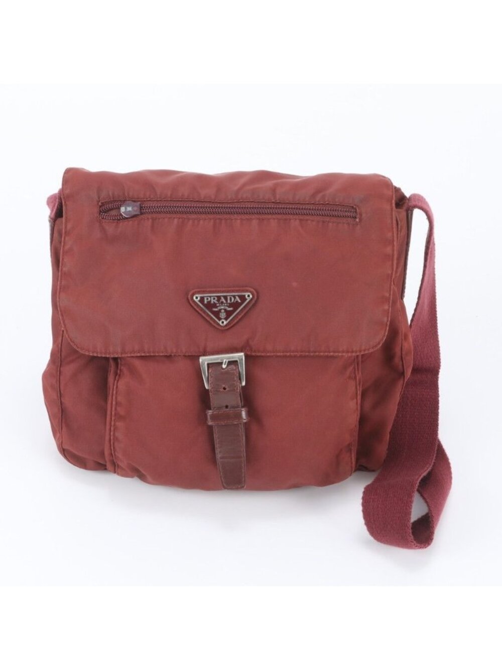 Prada Tessuto Nylon Triangle Logo Leather Shoulder Bag Crossbody Messenger